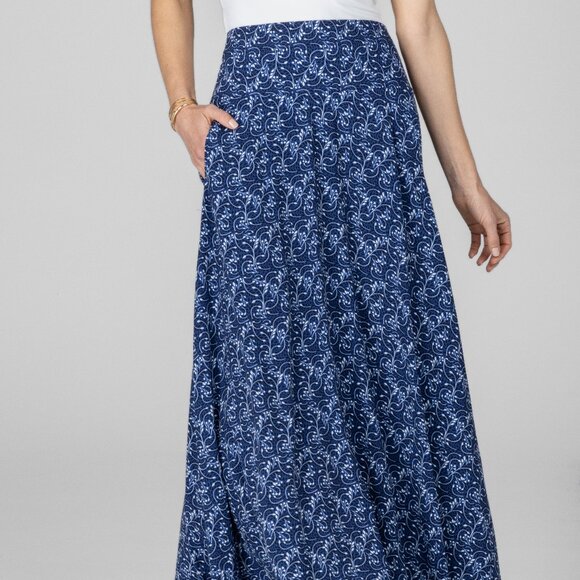Flowy Maxi Portofino Maxi Skirt: Blue Vines - Picture 1 of 4